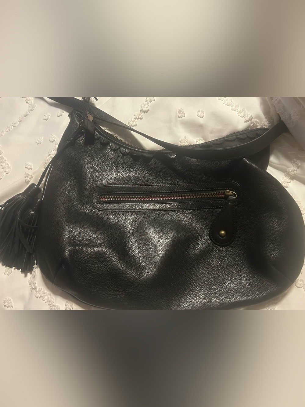 Isabella Fiore Black Leather Shoulder Bag with Multicolor Paisley Embroidery - Picture 5 of 10